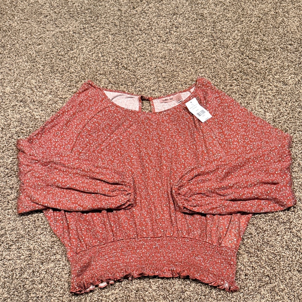 Women's Rust Floral Smocked Waist Blouse Sz. L NWT